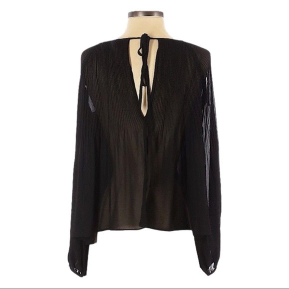 Pookie & Sebastian Accordion pleated Cutout Black Boho Peasant Blouse Size S - Picture 3 of 11